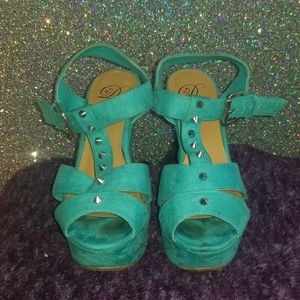 Tiffany Blue strapped Wedges
